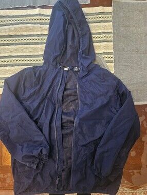 Lands' End Kid's Packable Hooded Rain Jacket in Navy Medium